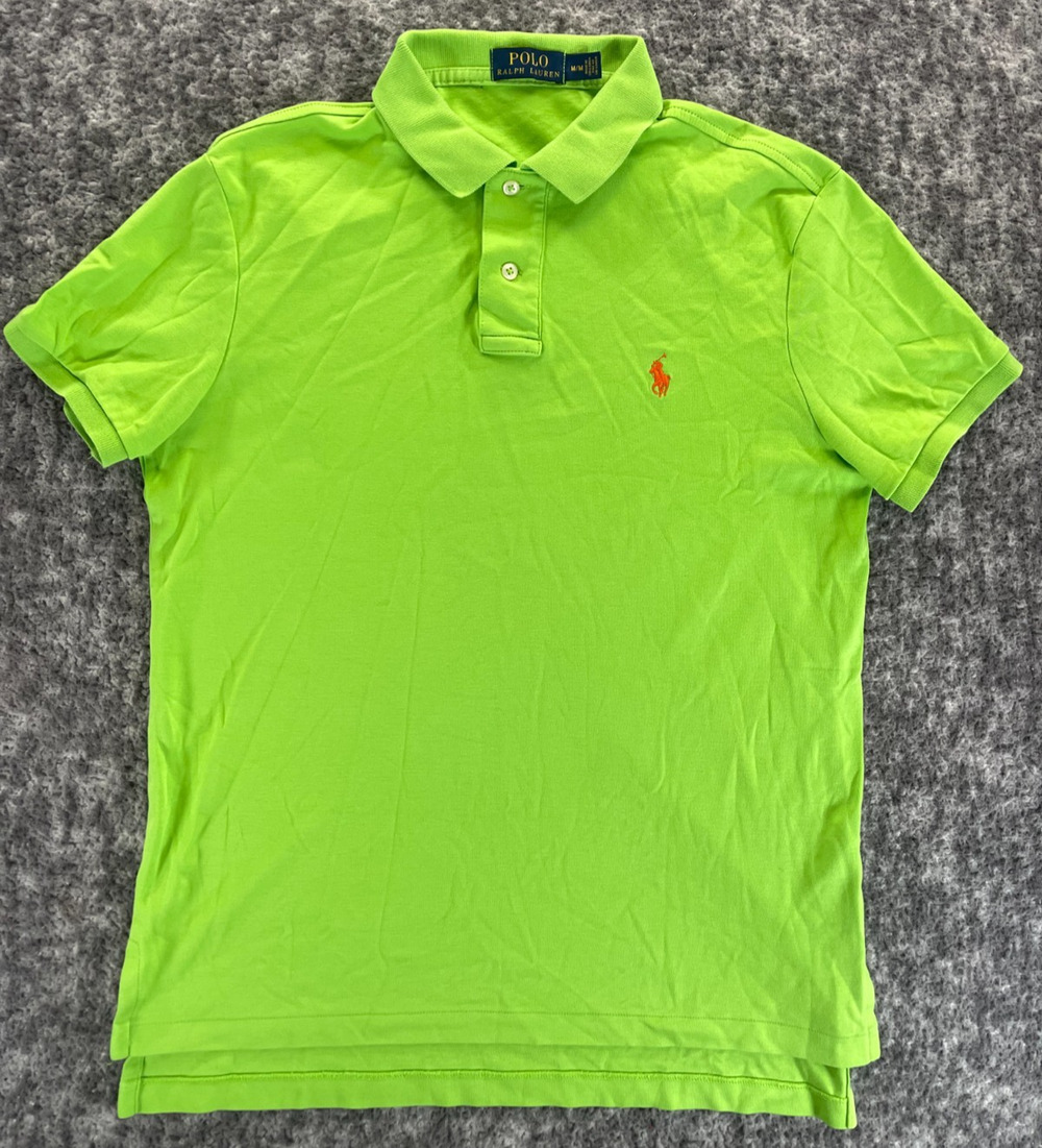Polo Ralph Lauren Men’s Medium Custom Fit Polo Shirt Lime Green Orange Pony